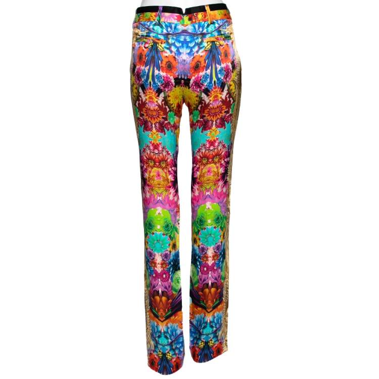 Pre Owned Roberto Cavalli Multicolor Printed Silk Trouser M