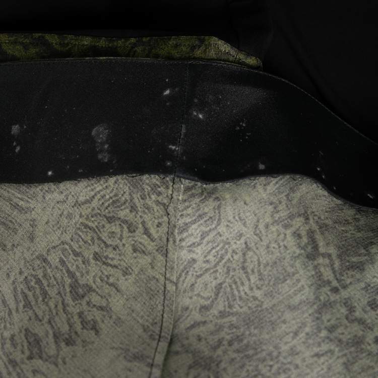 Pre Owned Roberto Cavalli Black & Green Printed Silk Crepe Pleated Dress M