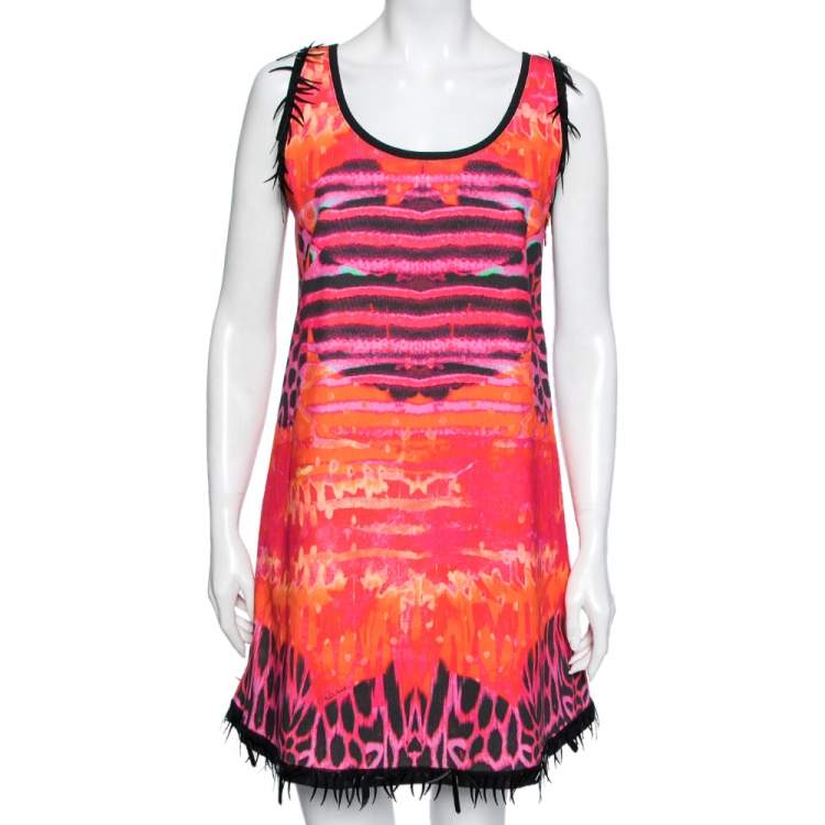 Pre Owned Roberto Cavalli Multicolor Printed Cotton Embellished Sleeveless Dress M