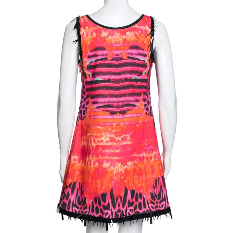 Pre Owned Roberto Cavalli Multicolor Printed Cotton Embellished Sleeveless Dress M