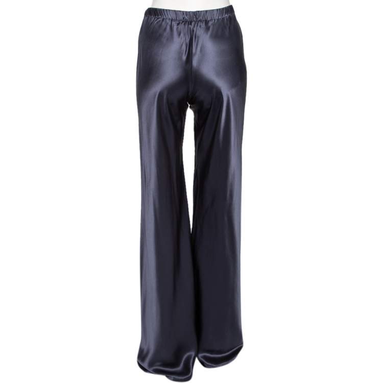 Pre Owned Roberto Cavalli Blue Satin Silk Drawstring Waist Detail Pants M