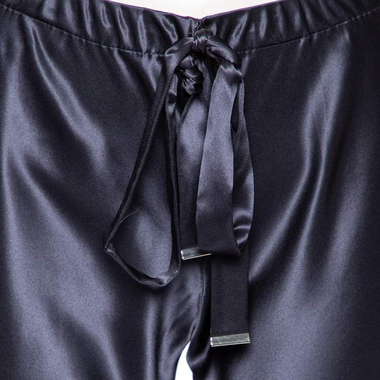 Pre Owned Roberto Cavalli Blue Satin Silk Drawstring Waist Detail Pants M