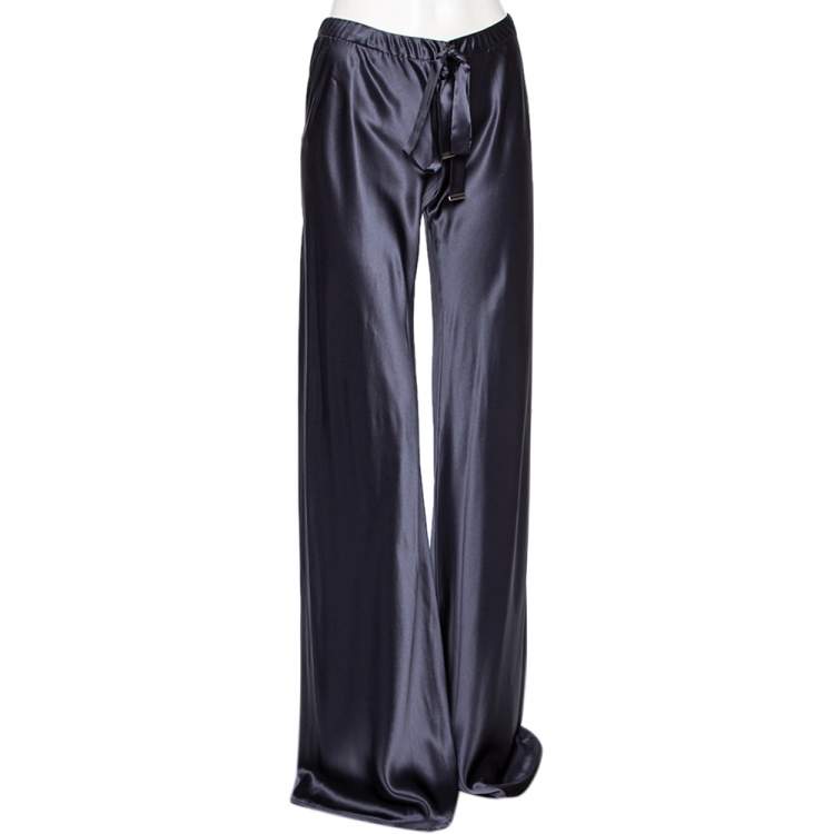Pre Owned Roberto Cavalli Blue Satin Silk Drawstring Waist Detail Pants M
