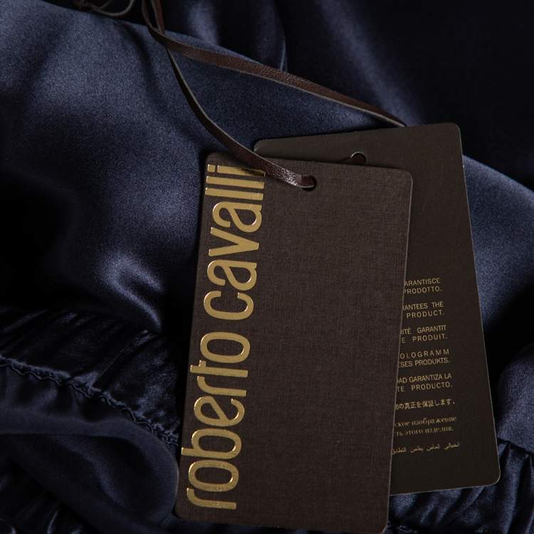 Pre Owned Roberto Cavalli Blue Satin Silk Drawstring Waist Detail Pants M