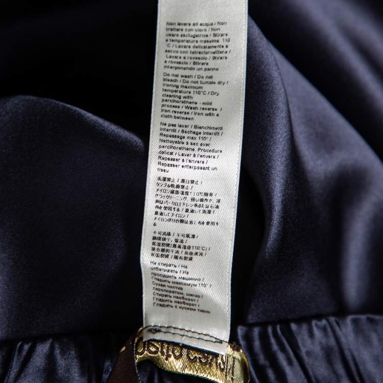 Pre Owned Roberto Cavalli Blue Satin Silk Drawstring Waist Detail Pants M