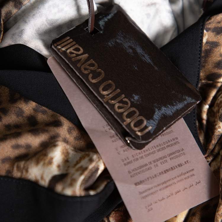 مملوكة مسبقًا Roberto Cavalli Brown Animal Print Jersey Cold Shoulder Top M 