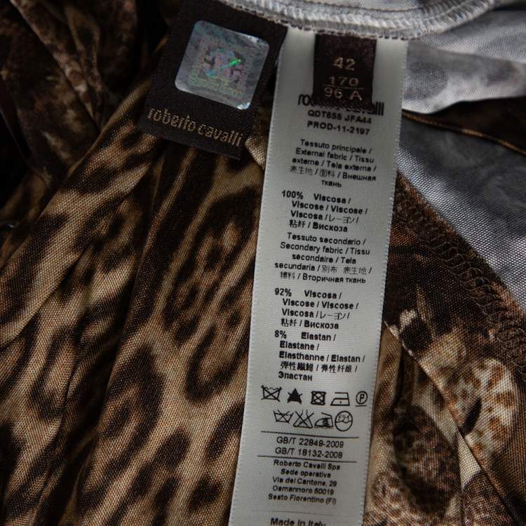 مملوكة مسبقًا Roberto Cavalli Brown Animal Print Jersey Cold Shoulder Top M 