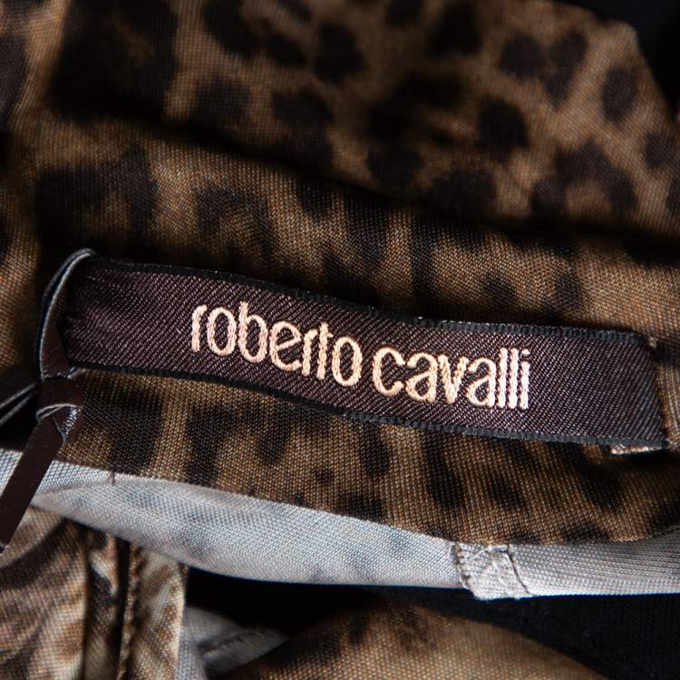 مملوكة مسبقًا Roberto Cavalli Brown Animal Print Jersey Cold Shoulder Top M 