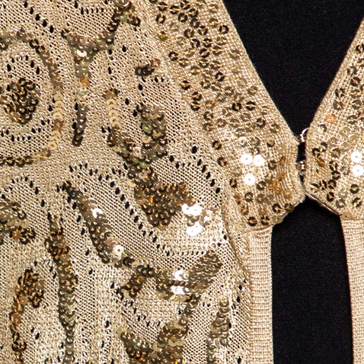 Pre Owned Roberto Cavalli Gold Sequin Embellished Knit Shrug M
