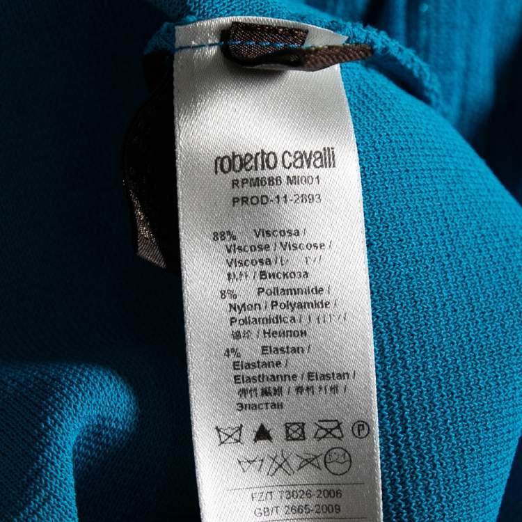 Pre Owned Roberto Cavalli Blue Knit Ruffle Embellished Hem Detail Shift Dress M