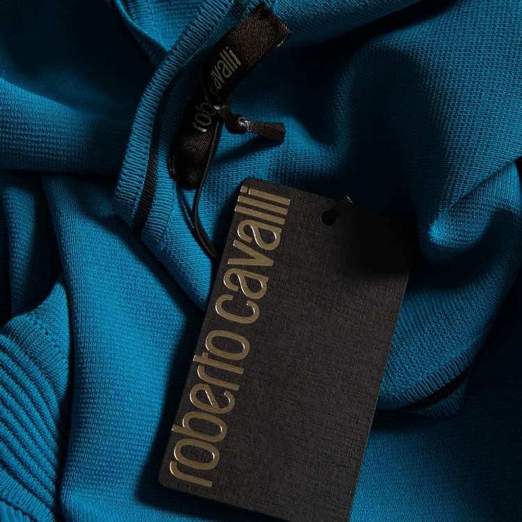 Pre Owned Roberto Cavalli Blue Knit Ruffle Embellished Hem Detail Shift Dress M