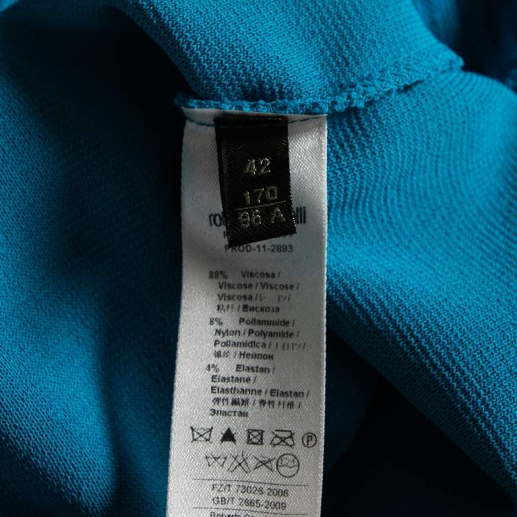 Pre Owned Roberto Cavalli Blue Knit Ruffle Embellished Hem Detail Shift Dress M
