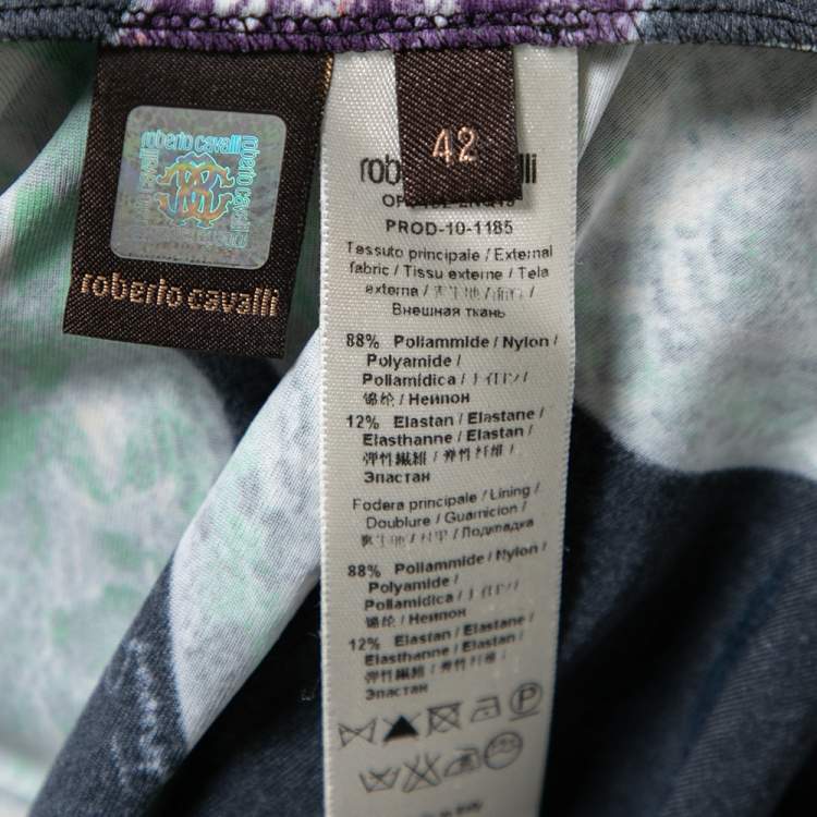 مملوكة مسبقًا Roberto Cavalli Black Printed Jersey Gathered Detail Dress M 