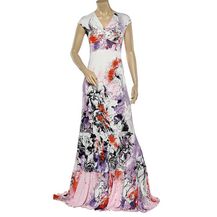Pre Owned Roberto Cavalli Multicolor Printed Jersey Maxi Dress S