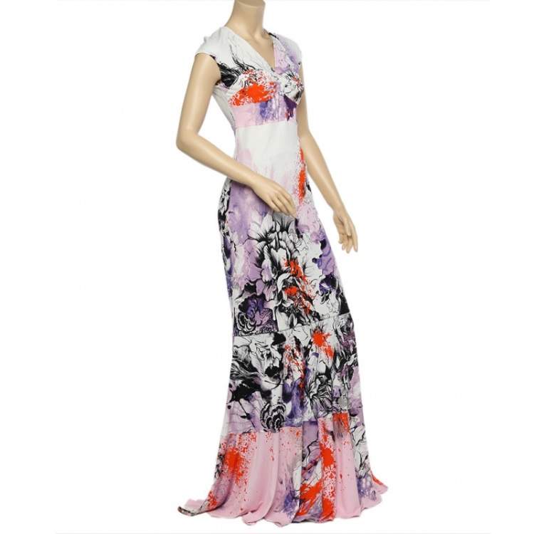 Pre Owned Roberto Cavalli Multicolor Printed Jersey Maxi Dress S