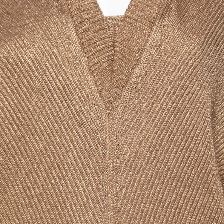 Pre Owned Roberto Cavalli Metallic Bronze Lurex Rib Knit Dress S