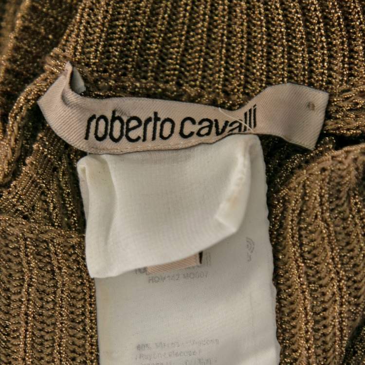 Pre Owned Roberto Cavalli Metallic Bronze Lurex Rib Knit Dress S