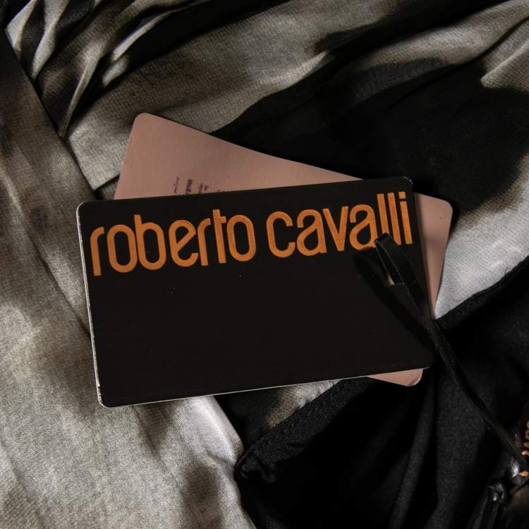 مملوكة مسبقًا Roberto Cavalli Green and White Silk Animal Print Draped and Pleated Maxi Dress L