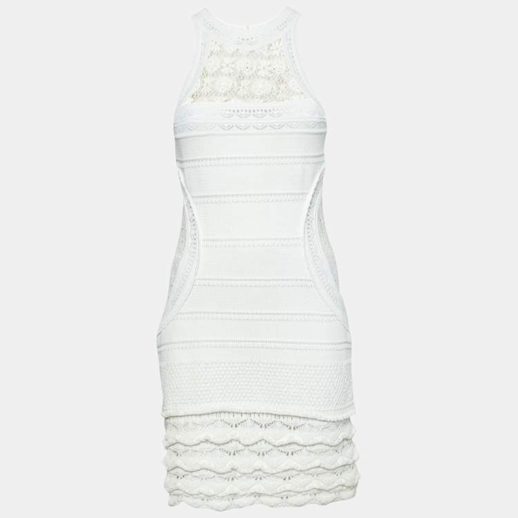 Pre Owned Roberto Cavalli Ivory Patterned Cotton Knit Sleeveless Dress M