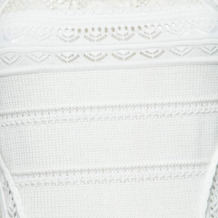 Pre Owned Roberto Cavalli Ivory Patterned Cotton Knit Sleeveless Dress M