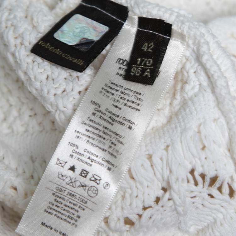 Pre Owned Roberto Cavalli Ivory Patterned Cotton Knit Sleeveless Dress M