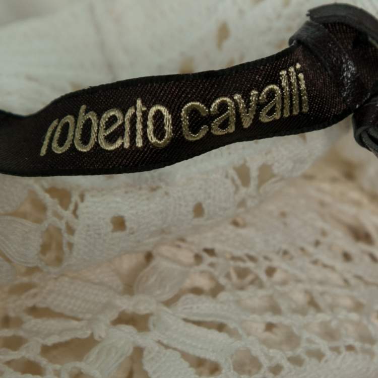 Pre Owned Roberto Cavalli Ivory Patterned Cotton Knit Sleeveless Dress M