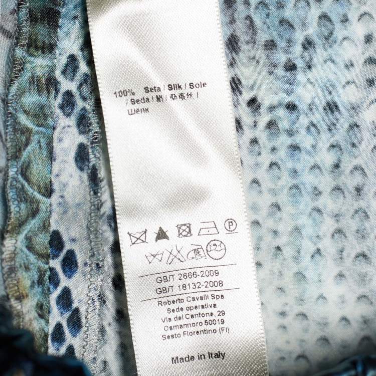 Pre Owned Roberto Cavalli White/Blue Animal Print Silk Trouser M