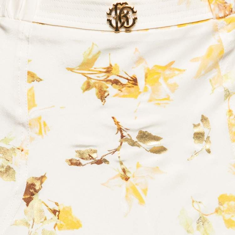 مملوكة مسبقًا Roberto Cavalli Yellow Floral Printed Silk Skirt S