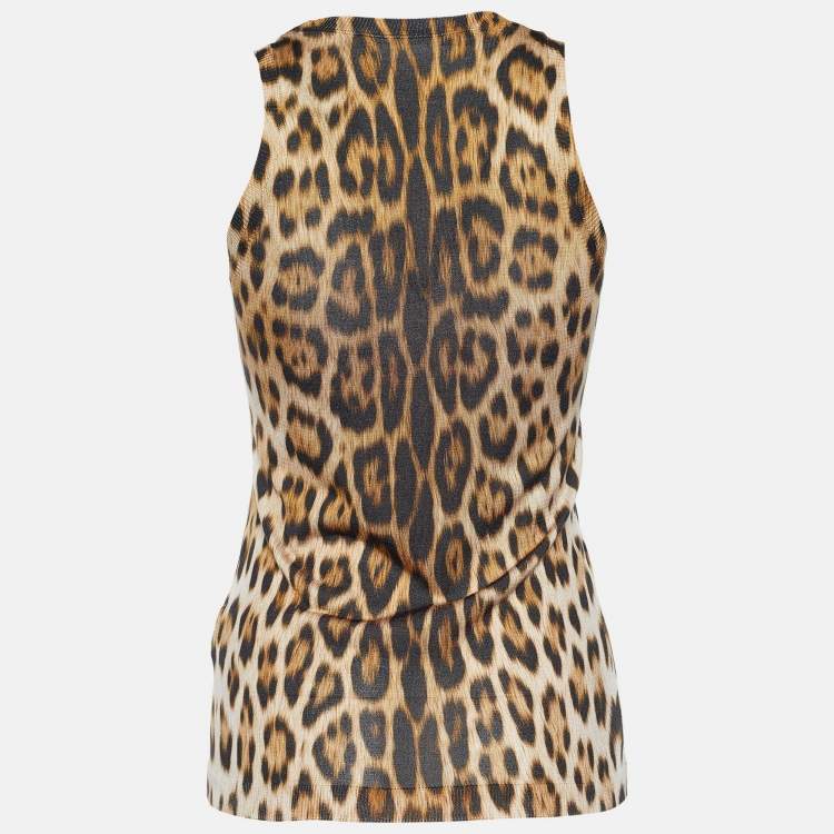 Pre Owned Roberto Cavalli Brown Leopard Print Knit Tank Top S