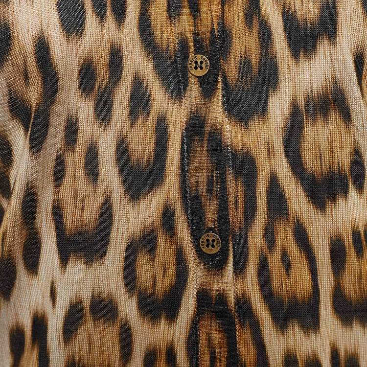 Pre Owned Roberto Cavalli Brown Leopard Print Knit Tank Top S