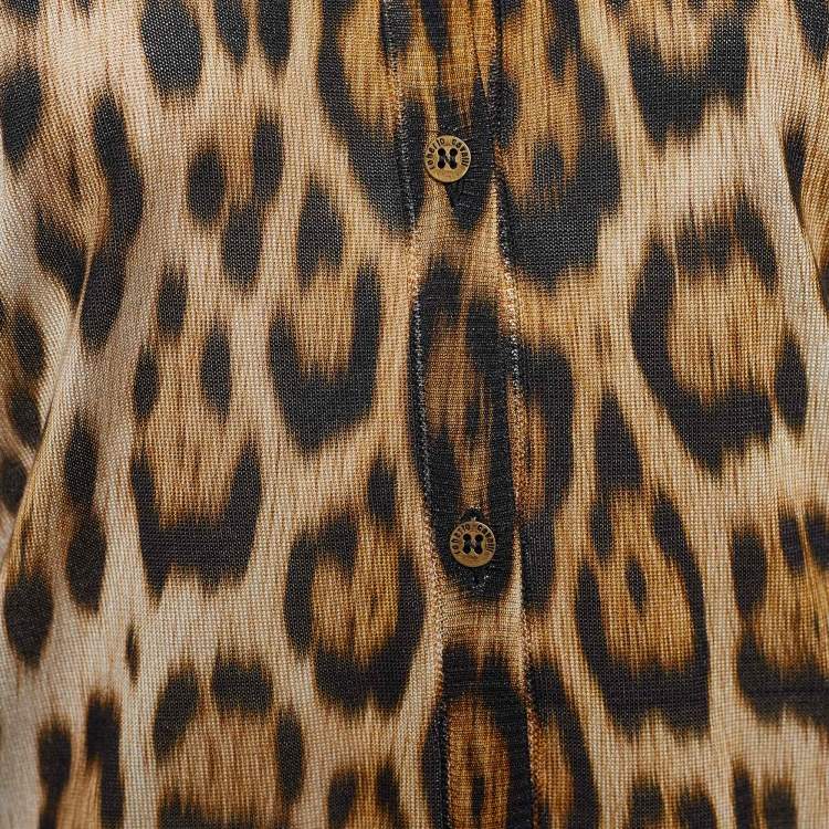 Pre Owned Roberto Cavalli Brown Silk Leopard Print Cardigan S