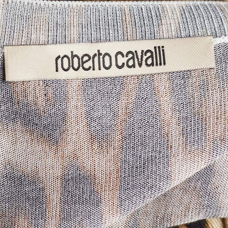 Pre Owned Roberto Cavalli Brown Silk Leopard Print Cardigan S