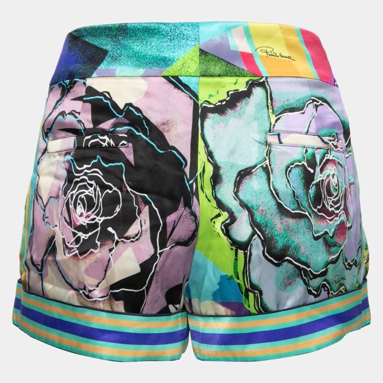 Pre Owned Roberto Cavalli Multicolor Floral Print Silk Shorts M
