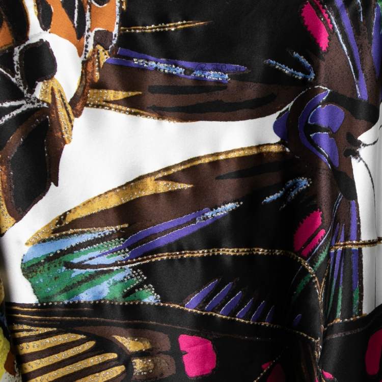 Pre Owned Roberto Cavalli Multicolor Abstract Butterfly Print Silk One Shoulder Blouse L