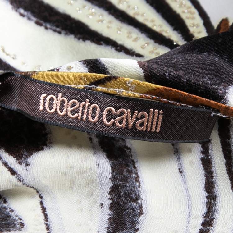 Pre Owned Roberto Cavalli Multicolor Abstract Butterfly Print Silk One Shoulder Blouse L