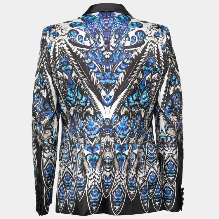 مملوكة مسبقًا Roberto Cavalli Blue Printed Silk Single Breasted Blazer M