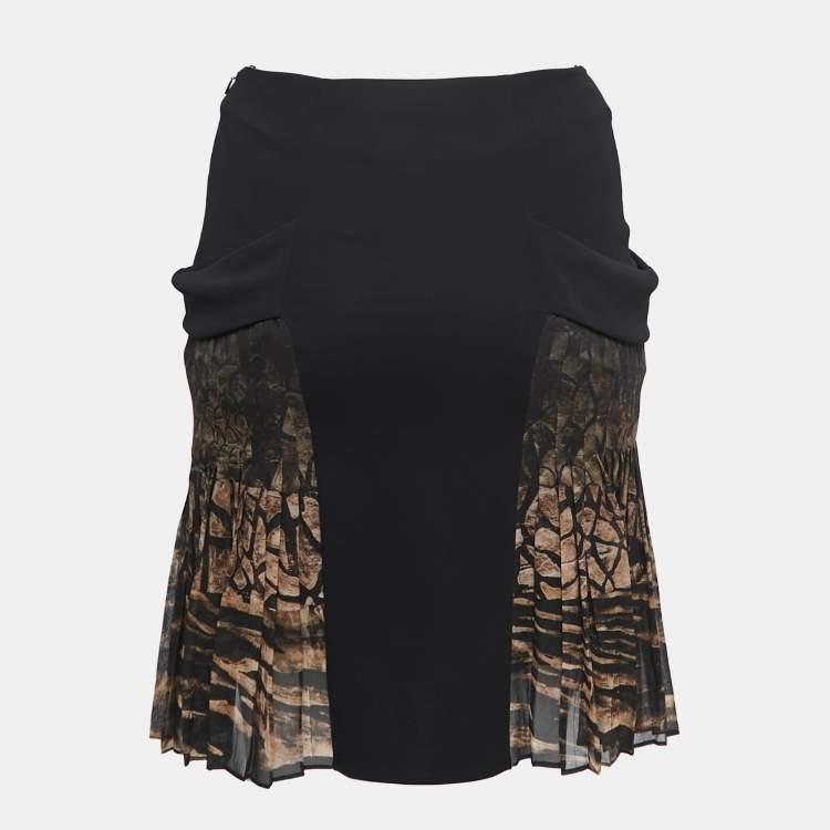 Pre Owned Roberto Cavalli Black Jersey Pleated Mini Skirt S
