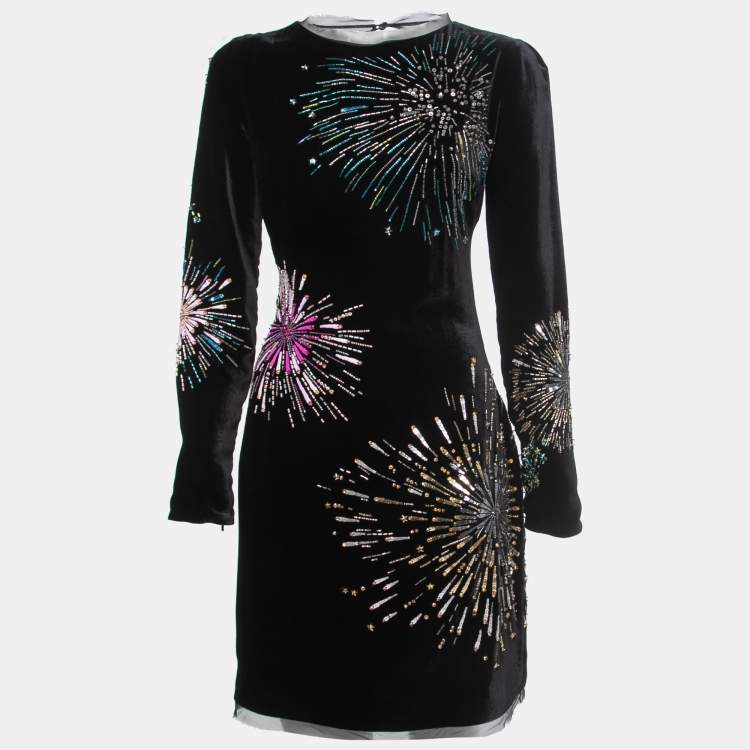 مملوكة مسبقًا Roberto Cavalli Black Firework Embellished Velvet Mini Dress M