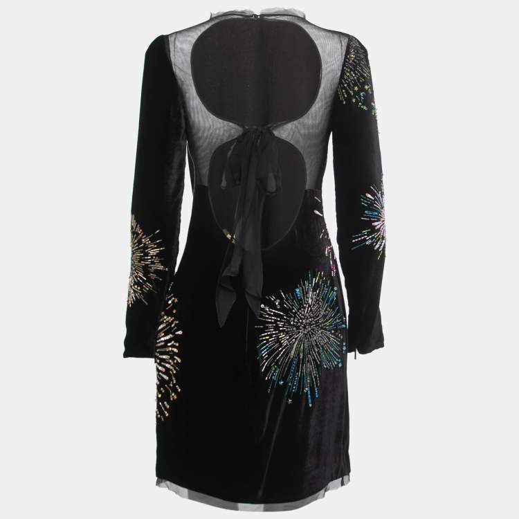 مملوكة مسبقًا Roberto Cavalli Black Firework Embellished Velvet Mini Dress M