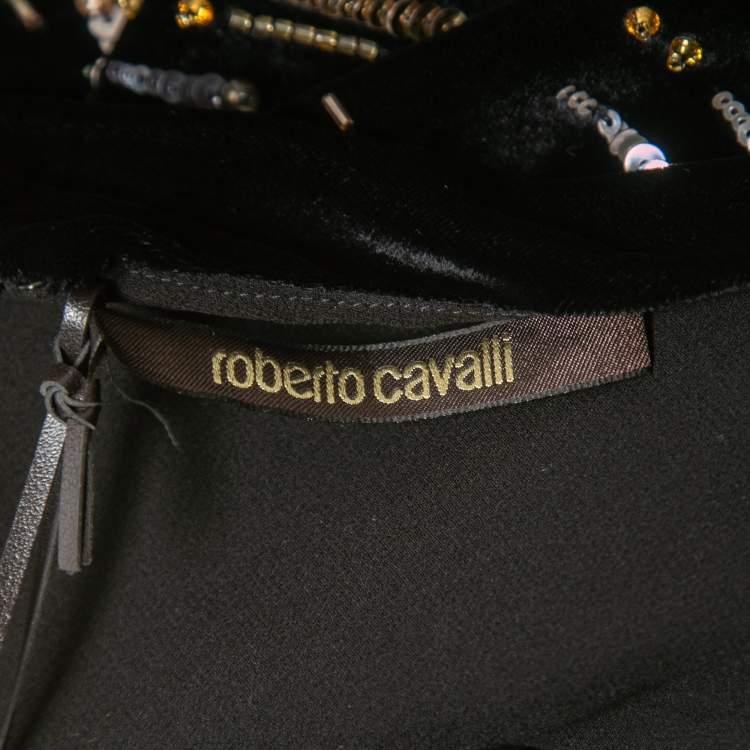 مملوكة مسبقًا Roberto Cavalli Black Firework Embellished Velvet Mini Dress M
