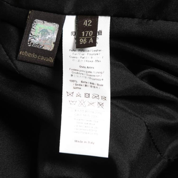 Pre Owned Roberto Cavalli Black Leather Painted Jacket & Slim Fit Pants M