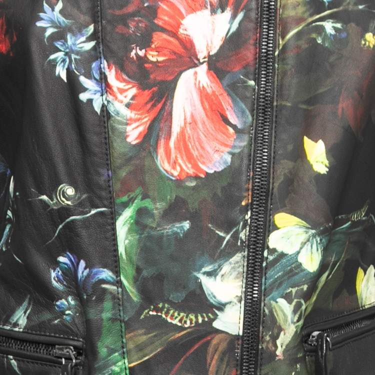 Pre Owned Roberto Cavalli Black Leather Painted Jacket & Slim Fit Pants M
