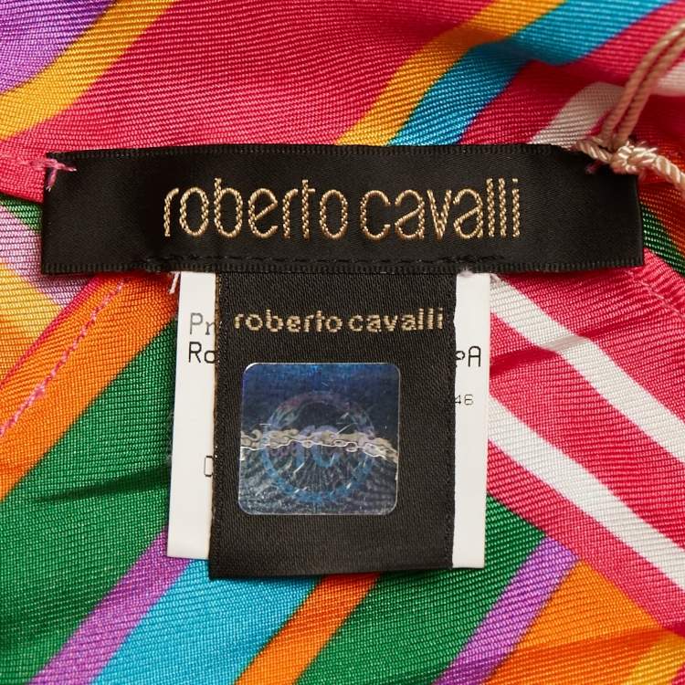 Pre Owned Roberto Cavalli Multicolor Striped Silk Wrap Top One Size