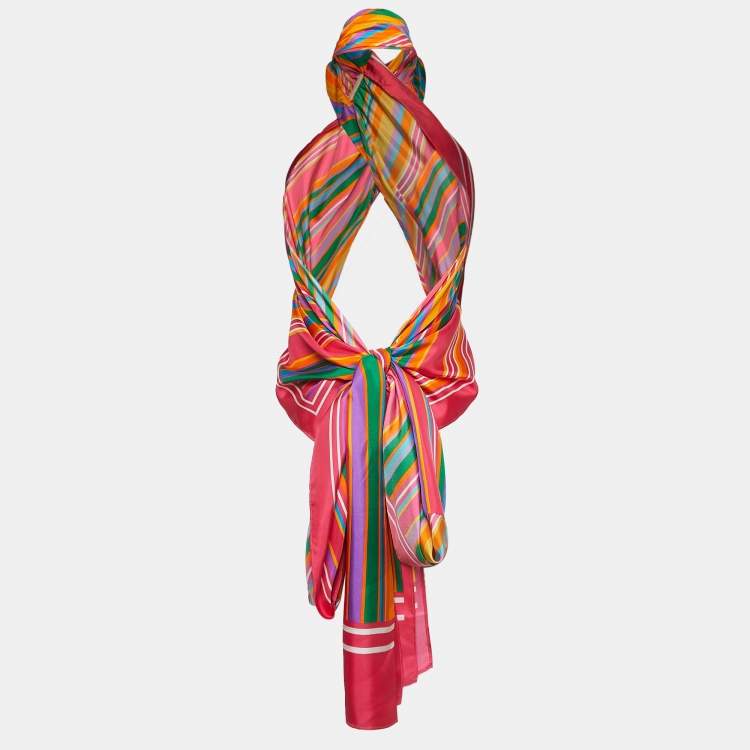 Pre Owned Roberto Cavalli Multicolor Striped Silk Wrap Top One Size