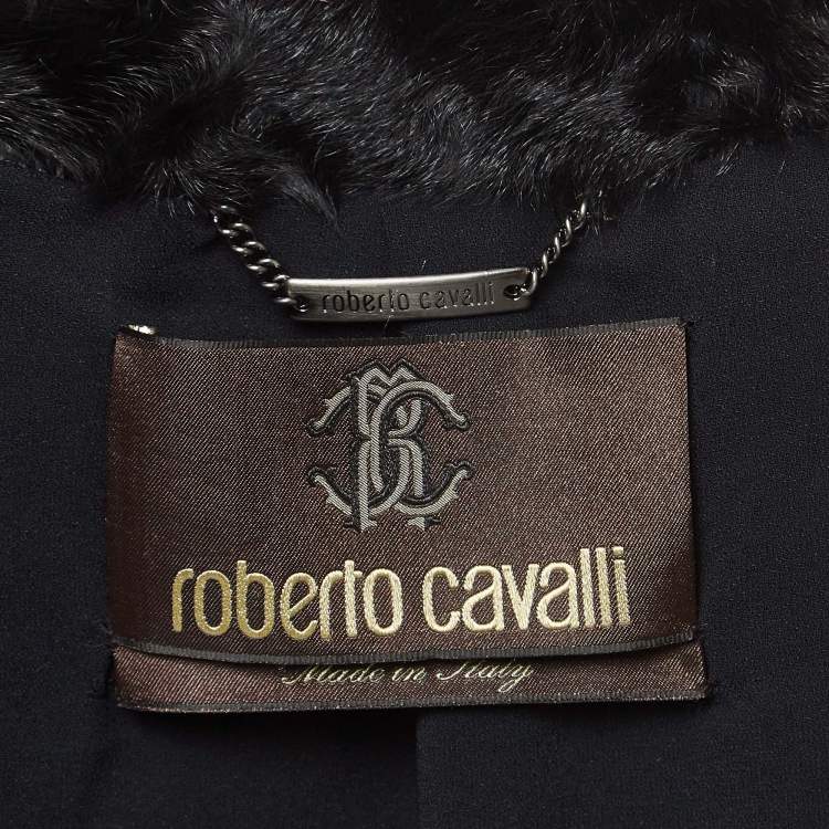 Pre Owned Roberto Cavalli Black Fur Fringed Belted Long  Coat L
