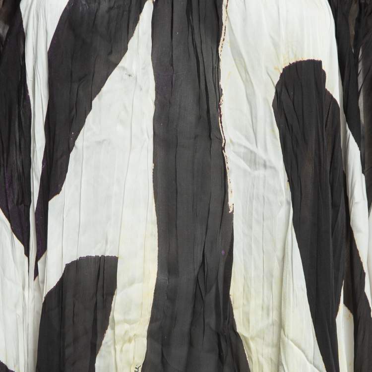 Pre Owned Roberto Cavalli Black Animal Print Silk Off-Shoulder Asymmetric Kaftan Dress L