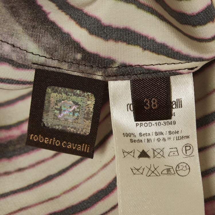 Pre Owned Roberto Cavalli Pink Printed Satin Silk Flared Maxi Skirt S