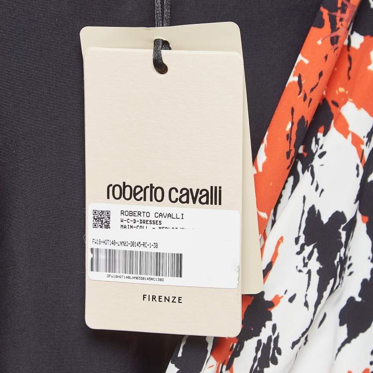 Pre Owned Roberto Cavalli Multicolor Abstract Print Jersey Draped Midi Dress S