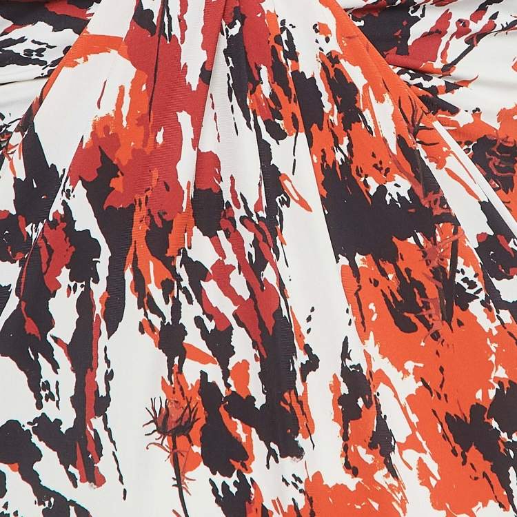 Pre Owned Roberto Cavalli Multicolor Abstract Print Jersey Draped Midi Dress S