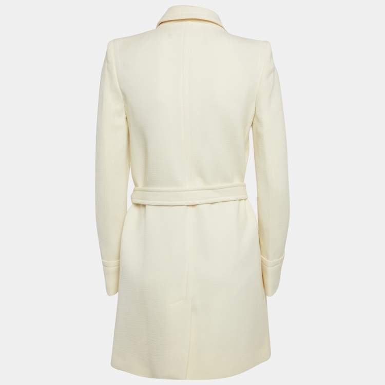 Pre Owned Roberto Cavalli Off White Wool Belted Mid-Length Coat S